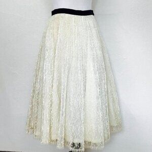 Vintage 1950s Full Circle Midi Skirt Crinoline Off White Lace